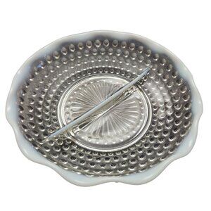 Vintage Anchor Hocking Moonstone Hobnail  8" 2-Section Candy Dish Opalescent